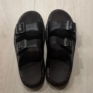 Dr. Martens Black Leather Double-Buckle Slide Sandals